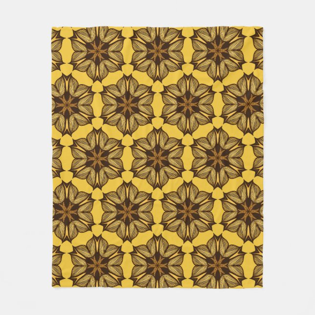 Yellow Abstract Floral Pattern Fleece Blanket (Front)