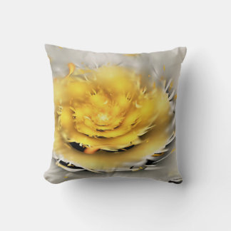 Yellow Abstract Flower Fractal Throw Pillow