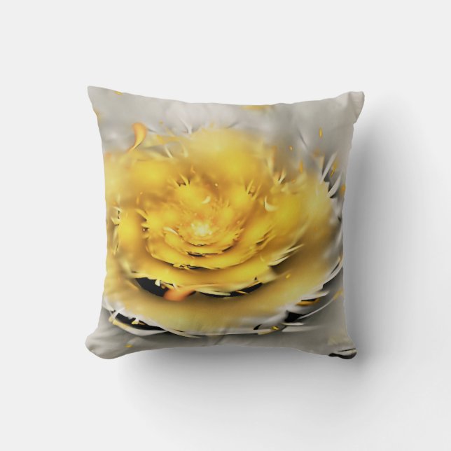 Yellow Abstract Flower Fractal Throw Pillow (Front)