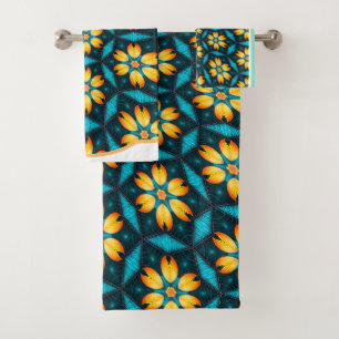 Yellow Abstract Flowers Bath Towel Set