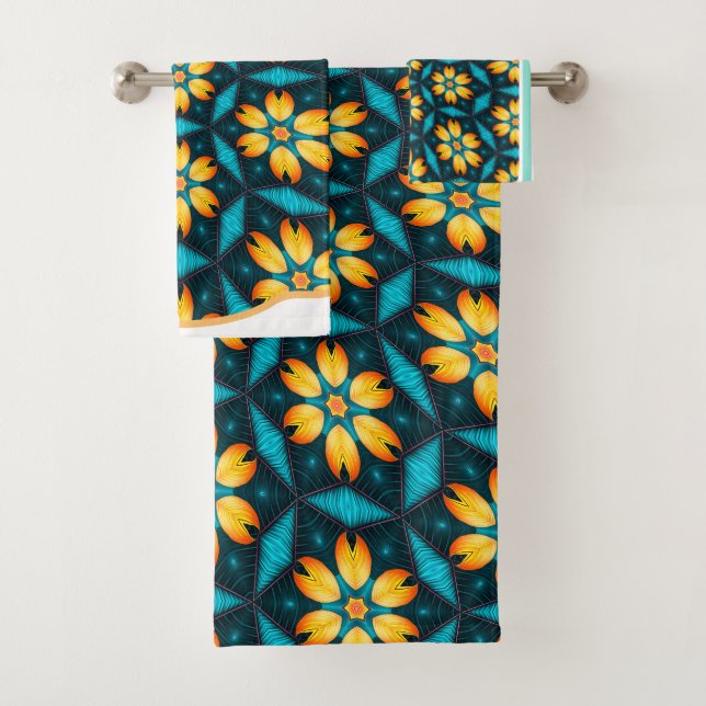 Yellow Abstract Flowers Bath Towel Set (Insitu)