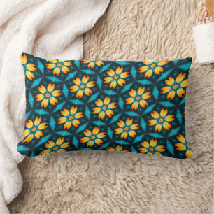 Yellow Abstract Flowers Lumbar Pillow