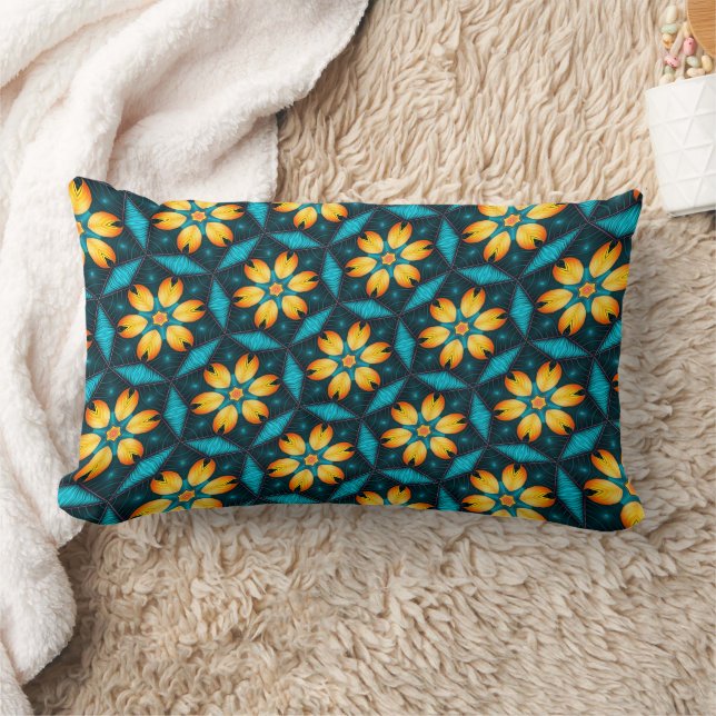 Yellow Abstract Flowers Lumbar Pillow (Blanket)
