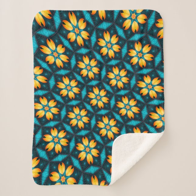 Yellow Abstract Flowers Sherpa Blanket (Front)