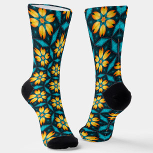 Yellow Abstract Flowers Socks