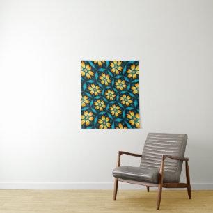 Yellow Abstract Flowers Tapestry