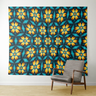 Yellow Abstract Flowers Tapestry