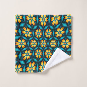 Yellow Abstract Flowers Wash Cloth