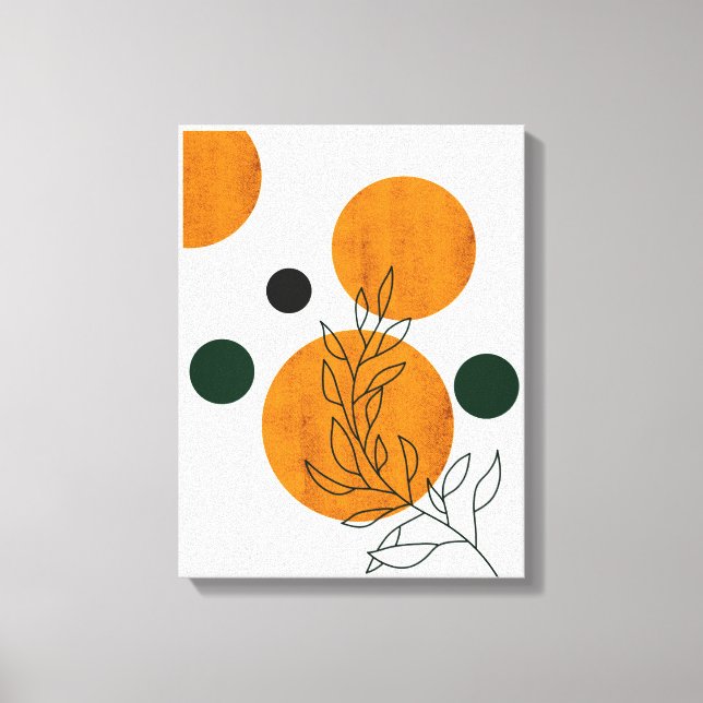 Yellow Abstract Minimalist Leaves Canvas Print (Front)