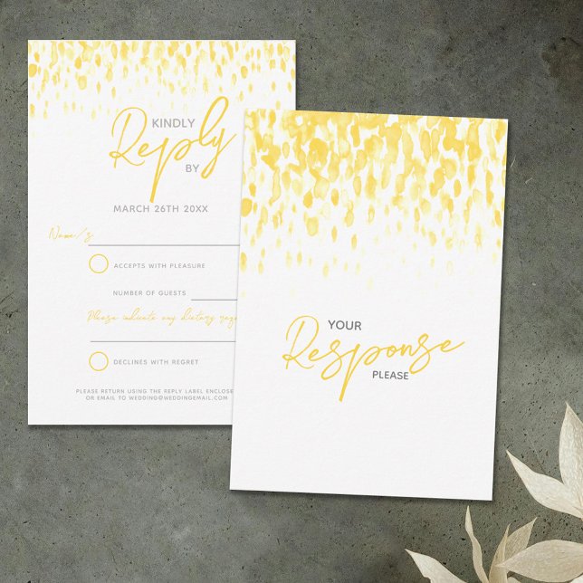 Yellow abstract modern art wedding reply RSVP Card (Creator Uploaded)