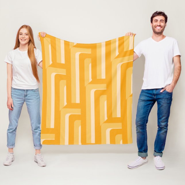 Yellow Abstract Retro Geometric Fleece Blanket (In Situ)