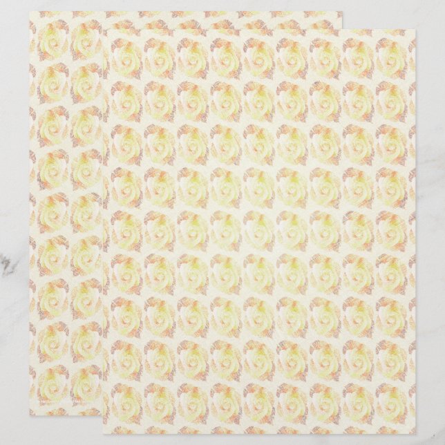 Yellow Abstract Roses Scrapbook Paper 2-Sided Page (Devant / Derrière)