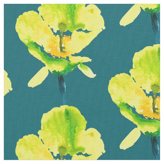 Yellow abstract watercolor loose floral fabric (Close Up)