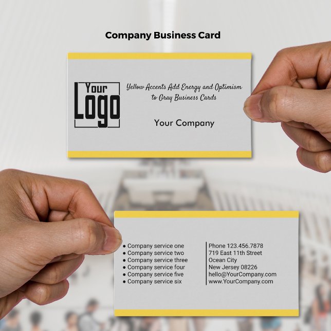 Yellow Accents Add Energy and Optimism to Grey Business Card (Yellow Accents Add Energy and Optimism to Gray Business Card)