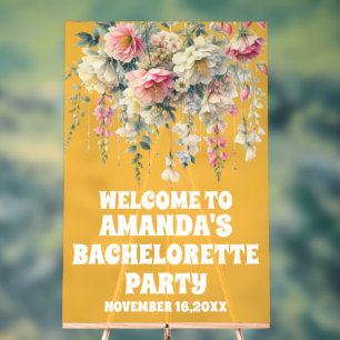 Yellow Acrylic Floral Bachelorette Welcome Sign