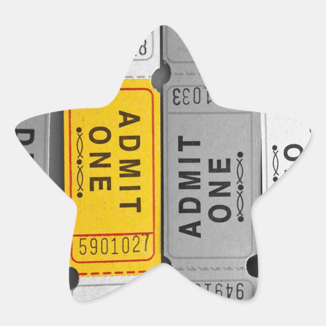 Yellow Admit One Movie Ticket Star Sticker (Front)