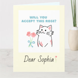 Yellow Adorable Cat&Rose Folded Greeting Card