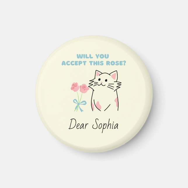 Yellow Adorable Cat&Rose  Magnet (Front)