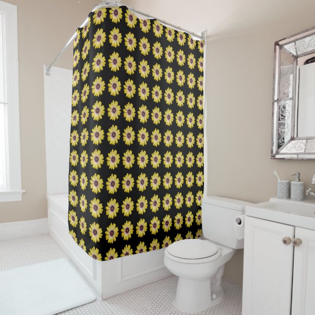 Yellow African Daisy Floral Pattern on Black (In Situ)