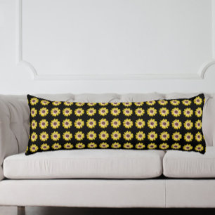 Yellow African Daisy Floral Pattern on Black Body Pillow
