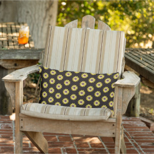 Yellow African Daisy Floral Pattern on Black Lumbar Pillow