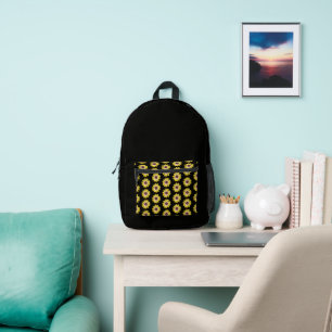 Yellow African Daisy Floral Pattern on Black Printed Backpack