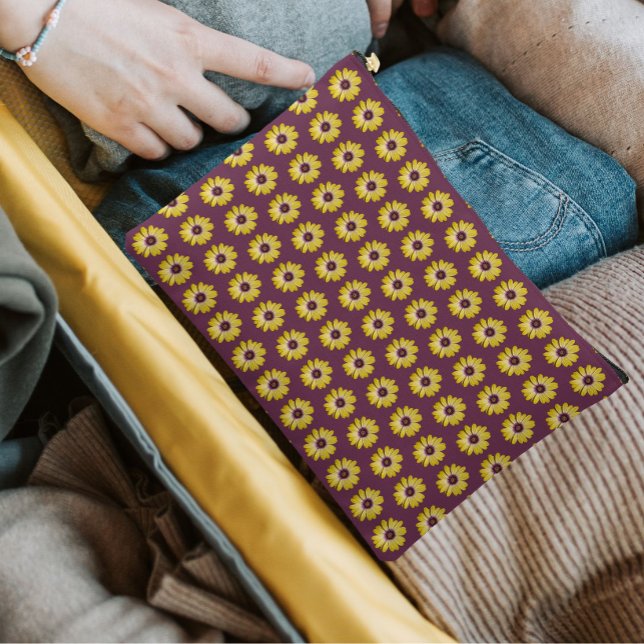 Yellow African Daisy Floral Pattern on Purple Accessory Pouch (In Situ)