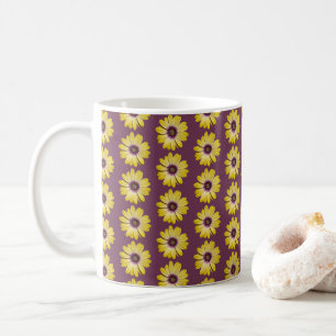 Yellow African Daisy Floral Pattern on Purple Coffee Mug