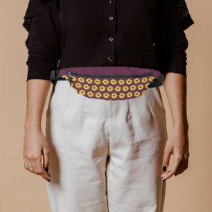 Yellow African Daisy Floral Pattern on Purple Fanny Pack