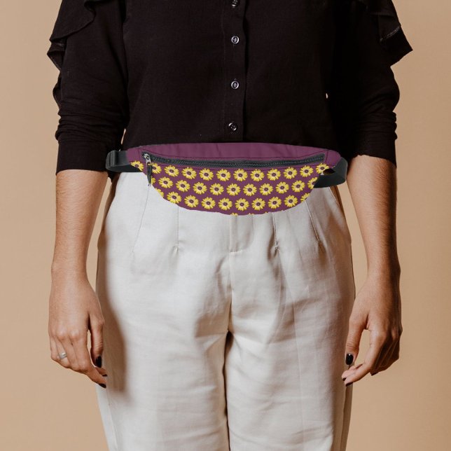 Yellow African Daisy Floral Pattern on Purple Fanny Pack (In Situ)