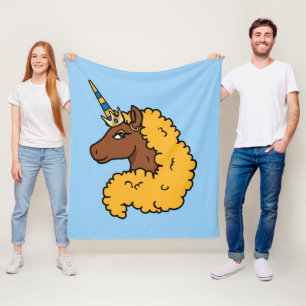Yellow Afro Unicorn Fleece Blanket