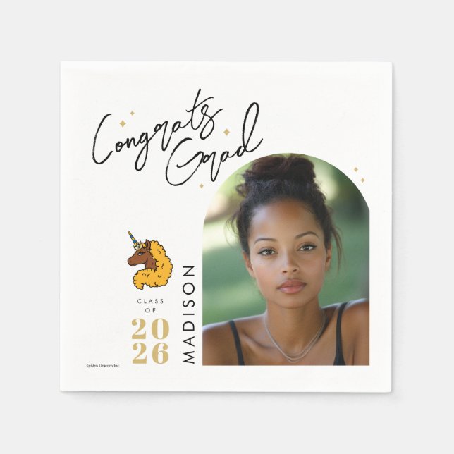 Yellow Afro Unicorn Graduation Napkin (Front)