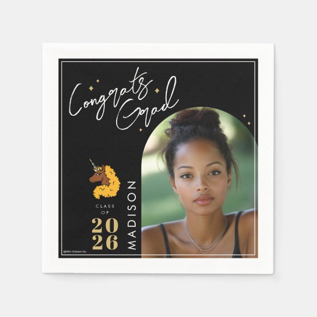 Yellow Afro Unicorn Graduation Napkin (Front)