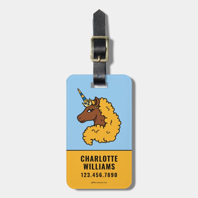 Yellow Afro Unicorn Luggage Tag (Front Vertical)