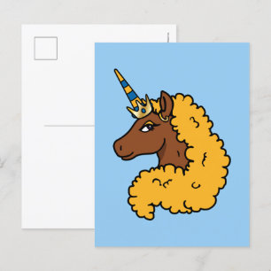 Yellow Afro Unicorn Postcard