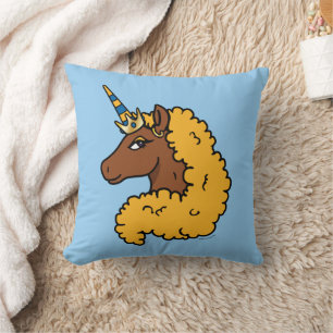 Yellow Afro Unicorn Throw Pillow