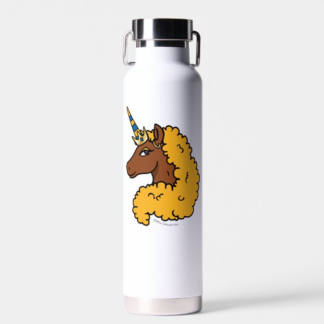 Yellow Afro Unicorn Water Bottle (Front)