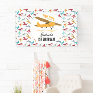 Yellow Airplane Kids 1st Birthday Party Time Flies Banner