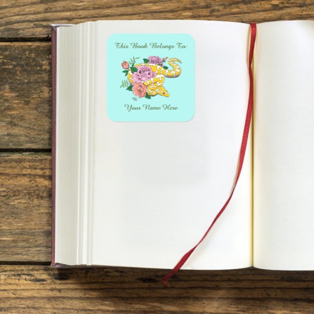 Yellow Albino Ball Python Bookplate Square Sticker (Creator Uploaded)