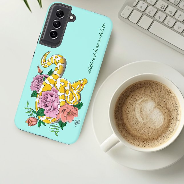 Yellow Albino Ball Python Teal Roses Samsung Galaxy S22+ Case (Creator Uploaded)