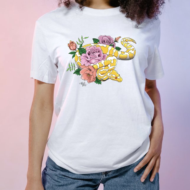 Yellow Albino Ball Python Teal Roses T-Shirt (Creator Uploaded)