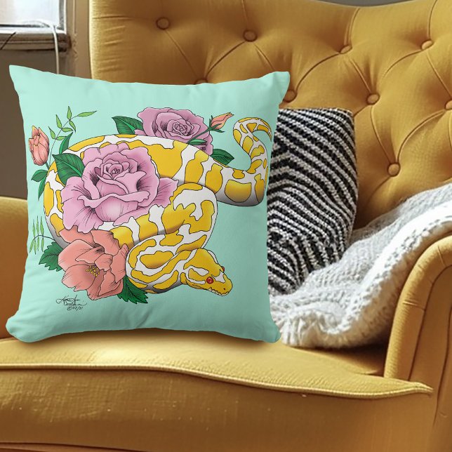 Yellow Albino Ball Python Throw Pillow (Creator Uploaded)