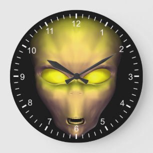 Yellow Alien Face Large Clock
