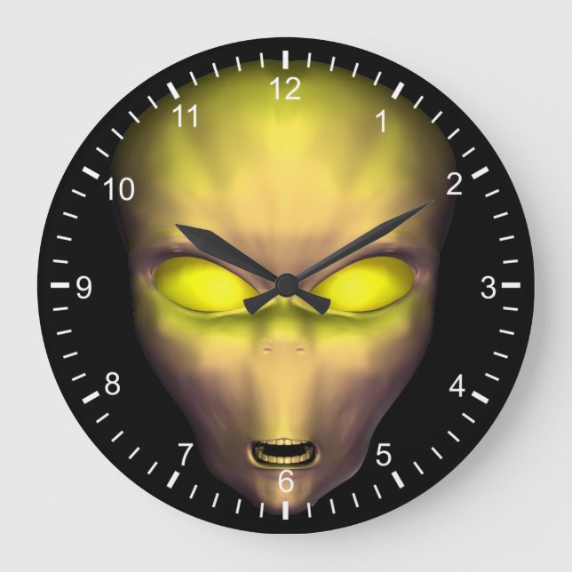 Yellow Alien Face Large Clock (Front)