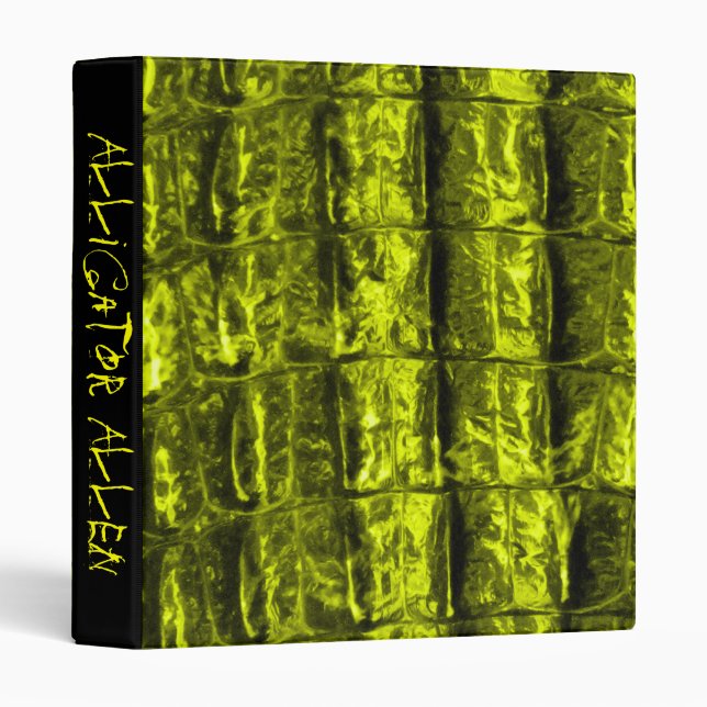 Yellow Alligator Skin w/ Customizable Text on Spin Binder (Front/Spine)