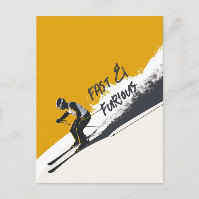 Yellow Alpine Skier Postcard (Front)