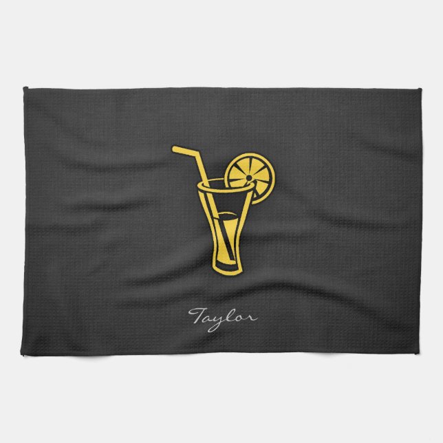Yellow Amber Cocktail Kitchen Towel (Horizontal)