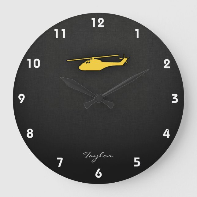 Yellow Amber Helicopter Large Clock (Front)