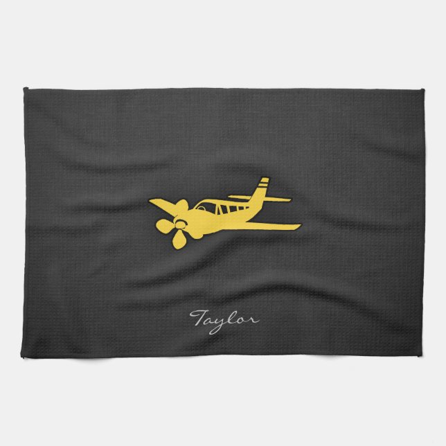 Yellow Amber Plane Kitchen Towel (Horizontal)