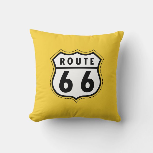 Yellow Amber Route 66 road sign Throw Pillow (Front)